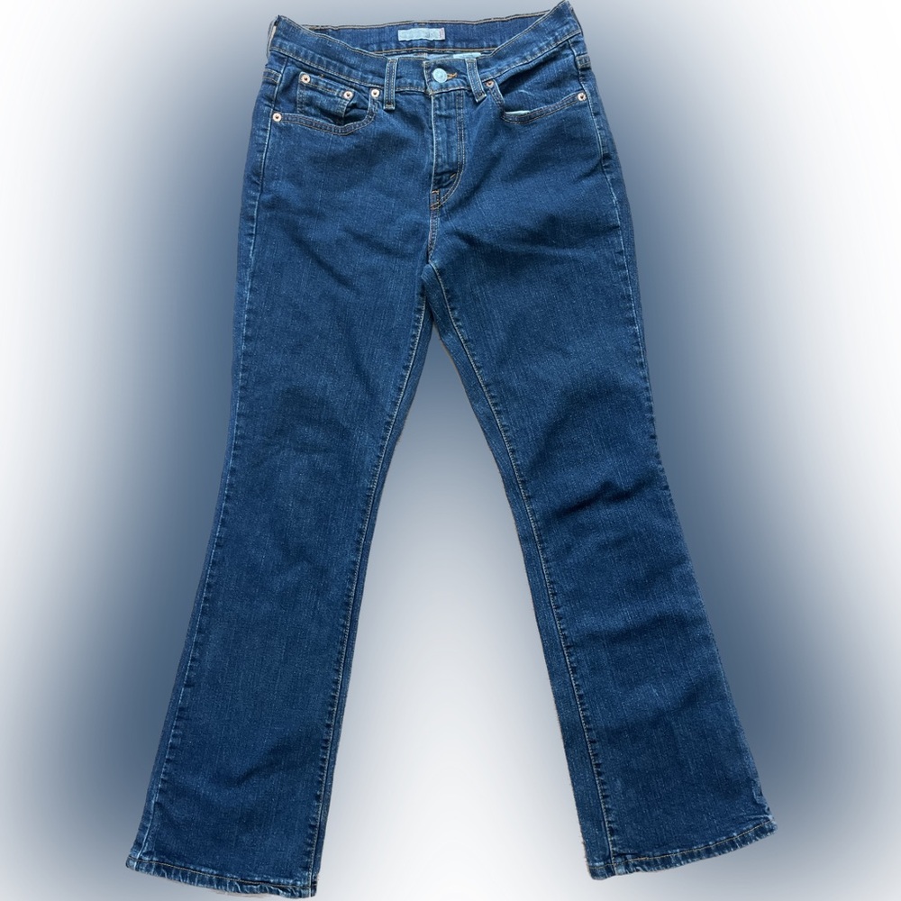 Levis 515 Bootcut Jeans Dark Wash Size 4 Blue Denim Pants Button Inseam 29”